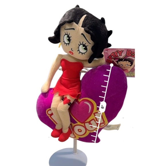 Betty Boop Rag Doll in Red Dress with Purple I love you Heart - Picture 7 of 9